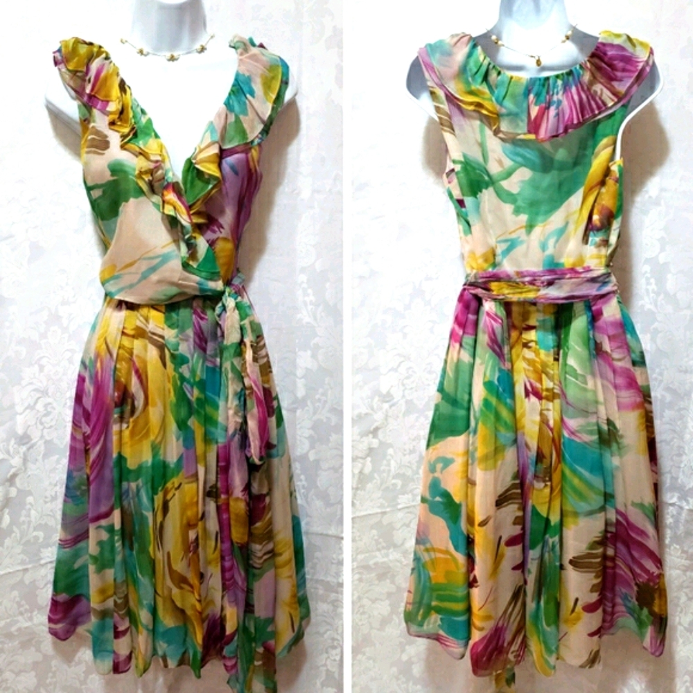 Jones New York Dress floral, 100% Silk - Picture 5 of 16